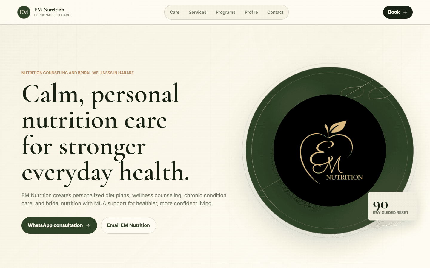 EM Nutrition website homepage