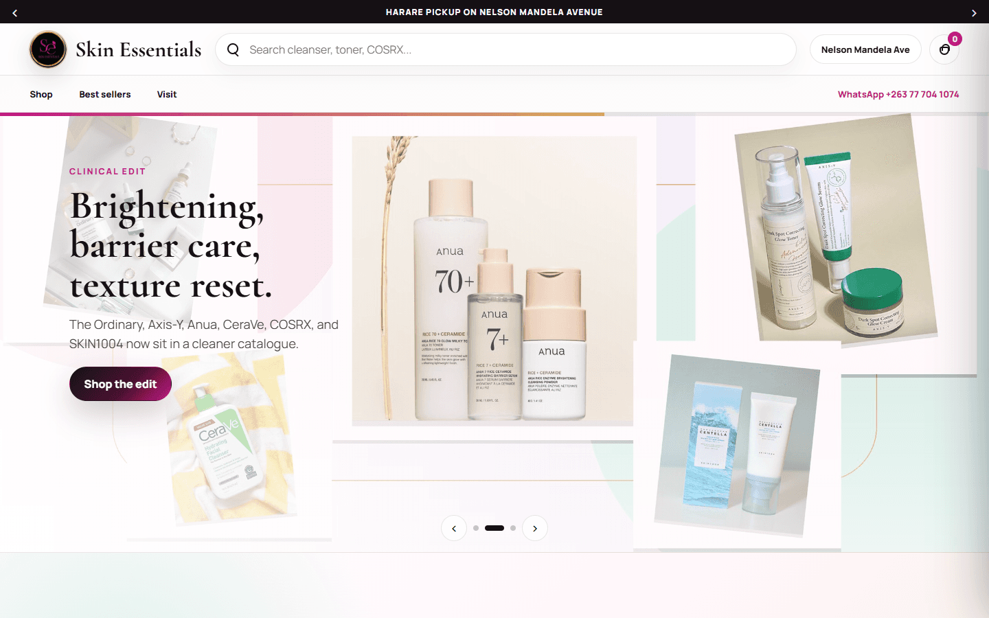 Skin Essentials website homepage